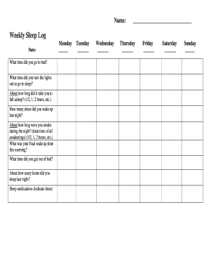 Weekly Sleep Log Form