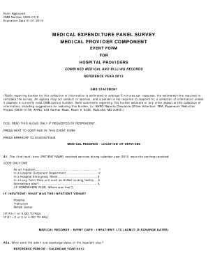 Medical Expenditure Panel Survey Event Form