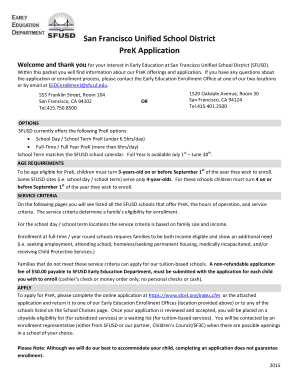 San Francisco PreK Application Form