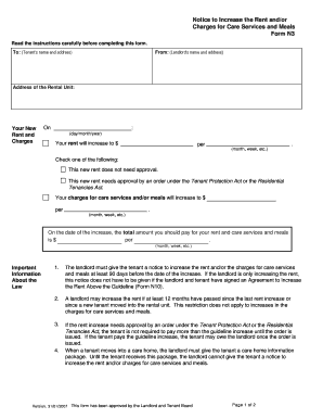 Notice to Increase Rent and/or Charges for Care Services and Meals