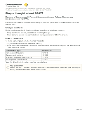 Commonwealth Personal Superannuation Additional Contribution Form