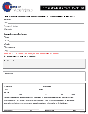 Orchestra Instrument Check-Out Form