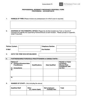 Accountants Professional Indemnity Insurance Proposal Form