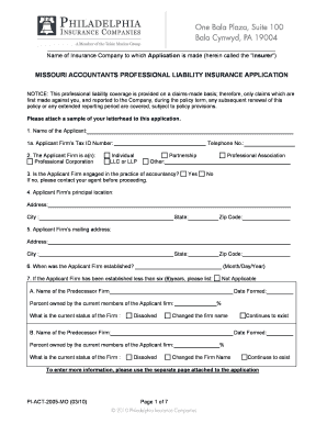 Missouri Accountants Professional Liability Insurance Application