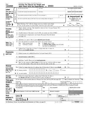 IRS Form 1040EZ 2003