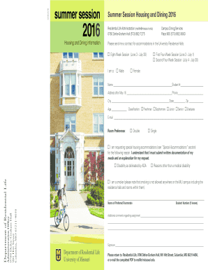 University of Missouri Summer Session Housing and Dining Contract