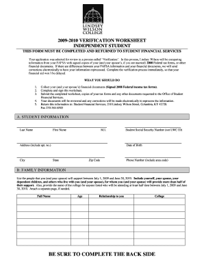 2009-2010 Verification Worksheet