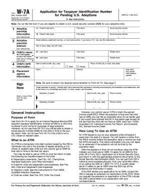 Form W-7A for Pending U.S. Adoptions