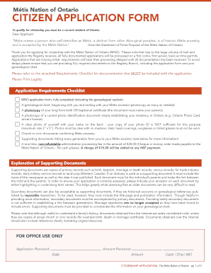 Métis Nation of Ontario Citizenship Application