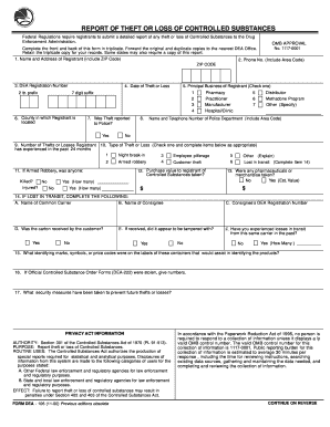 DEA Theft or Loss of Controlled Substances Report