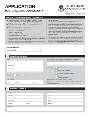 University of Queensland Postgraduate Application Form