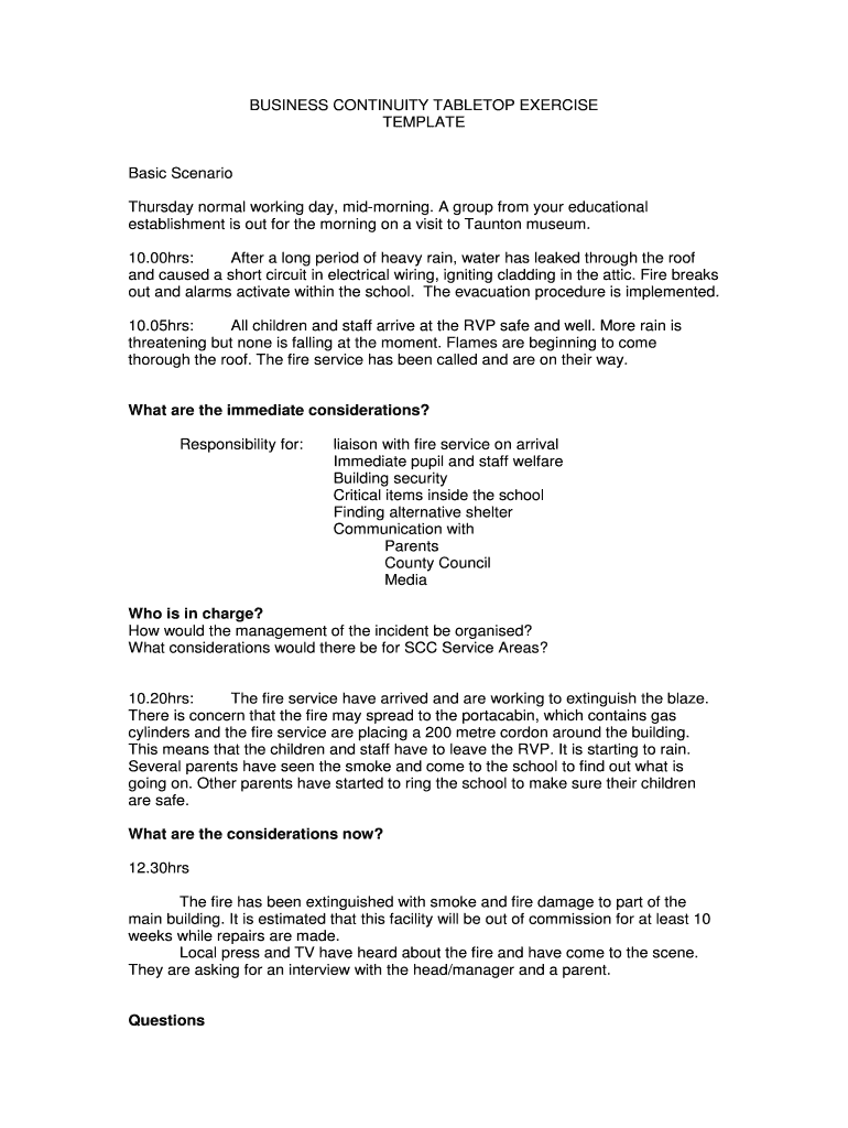 Fillable Online BUSINESS CONTINUITY TABLETOP EXERCISE Fax Email Print