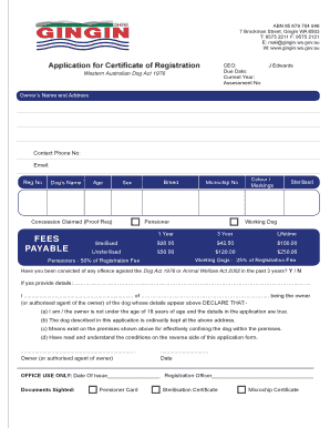 Western Australian Dog Registration Application