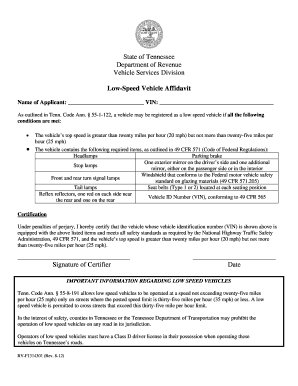 Tennessee Low-Speed Vehicle Affidavit