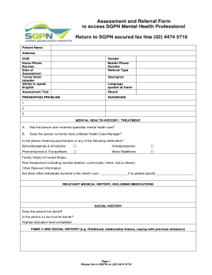 Assessment and Referral Form for Mental Health