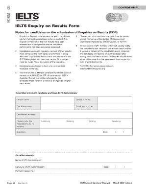 IELTS Enquiry on Results Form