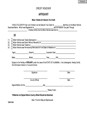 Alabama Motor Vehicle Ad Valorem Tax Credit Voucher
