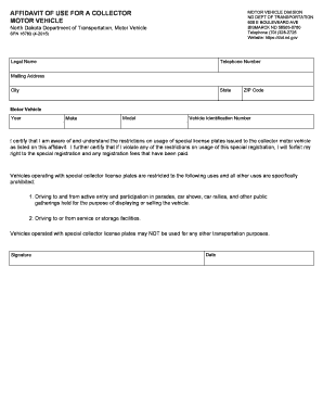 Affidavit of Use for a Collector Motor Vehicle