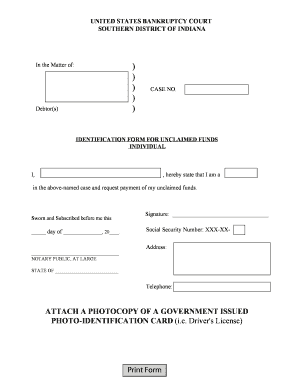 Bankruptcy Unclaimed Funds Claim Form