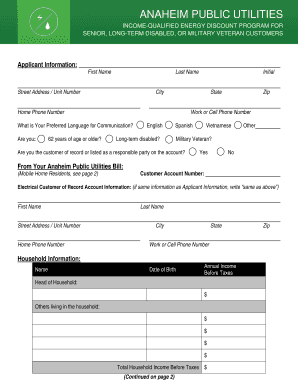 Anaheim Energy Discount Application