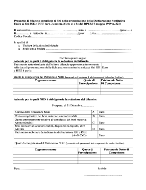 Prospetto di bilancio compilato ai fini della presentazione della Dichiarazione Sostitutiva Unica ai fini ISE e ISEE