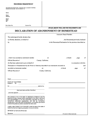 Declaration of Abandonment of Homestead