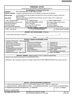 US Army Personnel Action Form