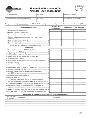 Montana Individual Income Tax Form AMD