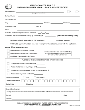 Papua New Guinea Year 12 Academic Certificate Application