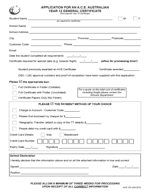 Australian Year 12 General Certificate Application