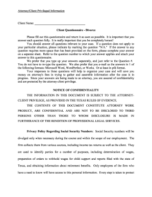 Client Questionnaire - Divorce