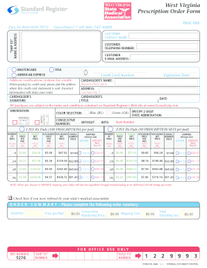 West Virginia Prescription Order Form