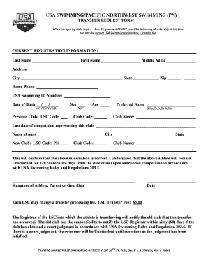 USA Swimming Transfer Request Form