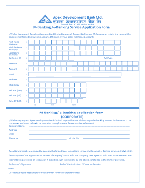 Apex e-Banking and M-Banking Service Application Form