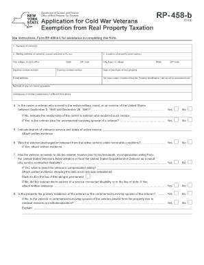 New York Cold War Veterans Real Property Tax Exemption Application