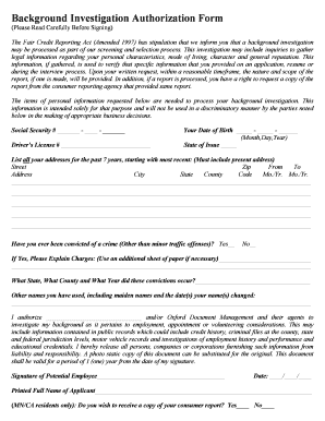 Background Investigation Authorization Form