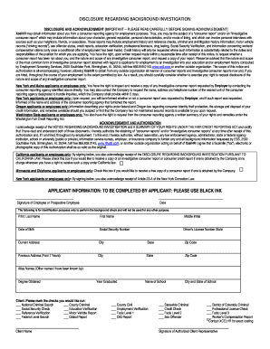 Background Investigation Disclosure and Authorization