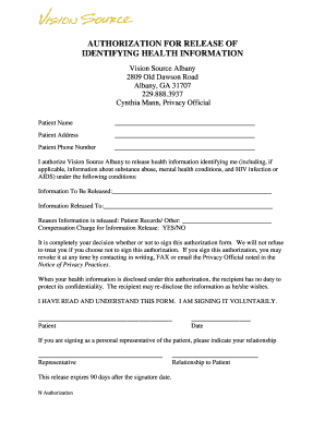 Authorization for Release of Identifying Health Information