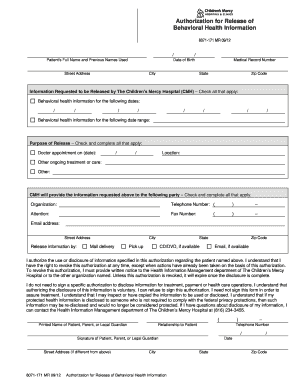 Authorization for Release of Behavioral Health Information