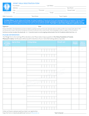 Kidney Walk Registration Form