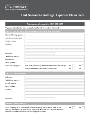 Rent Guarantee and Legal Expenses Claim Form