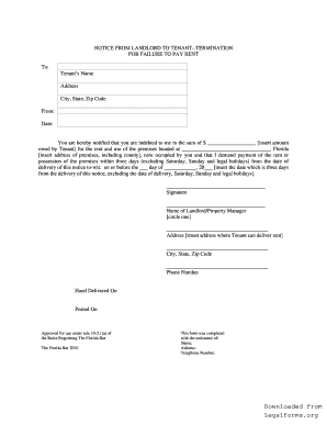 Notice from Landlord to Tenant - Termination for Failure to Pay Rent