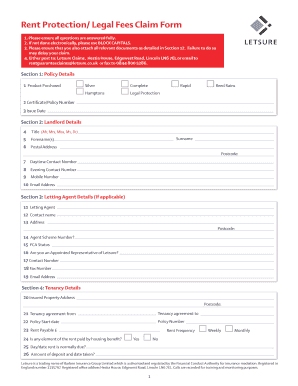 Rent Protection Legal Fees Claim Form