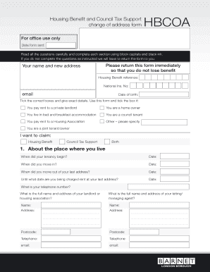 Housing Benefit and Council Tax Support Change of Address Form