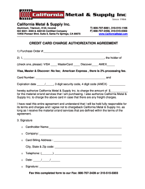 California Metal Credit Card Authorization