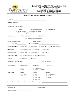 California Pre-Qual Submission Form