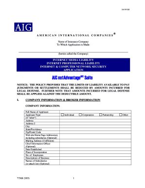 AIG Internet Media Liability Application