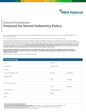 Dental Indemnity Policy Proposal