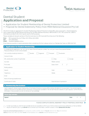 Dental Student Application and Proposal Form