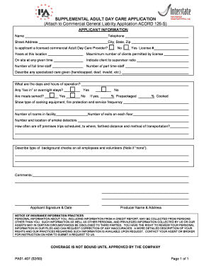 Supplemental Adult Day Care Application